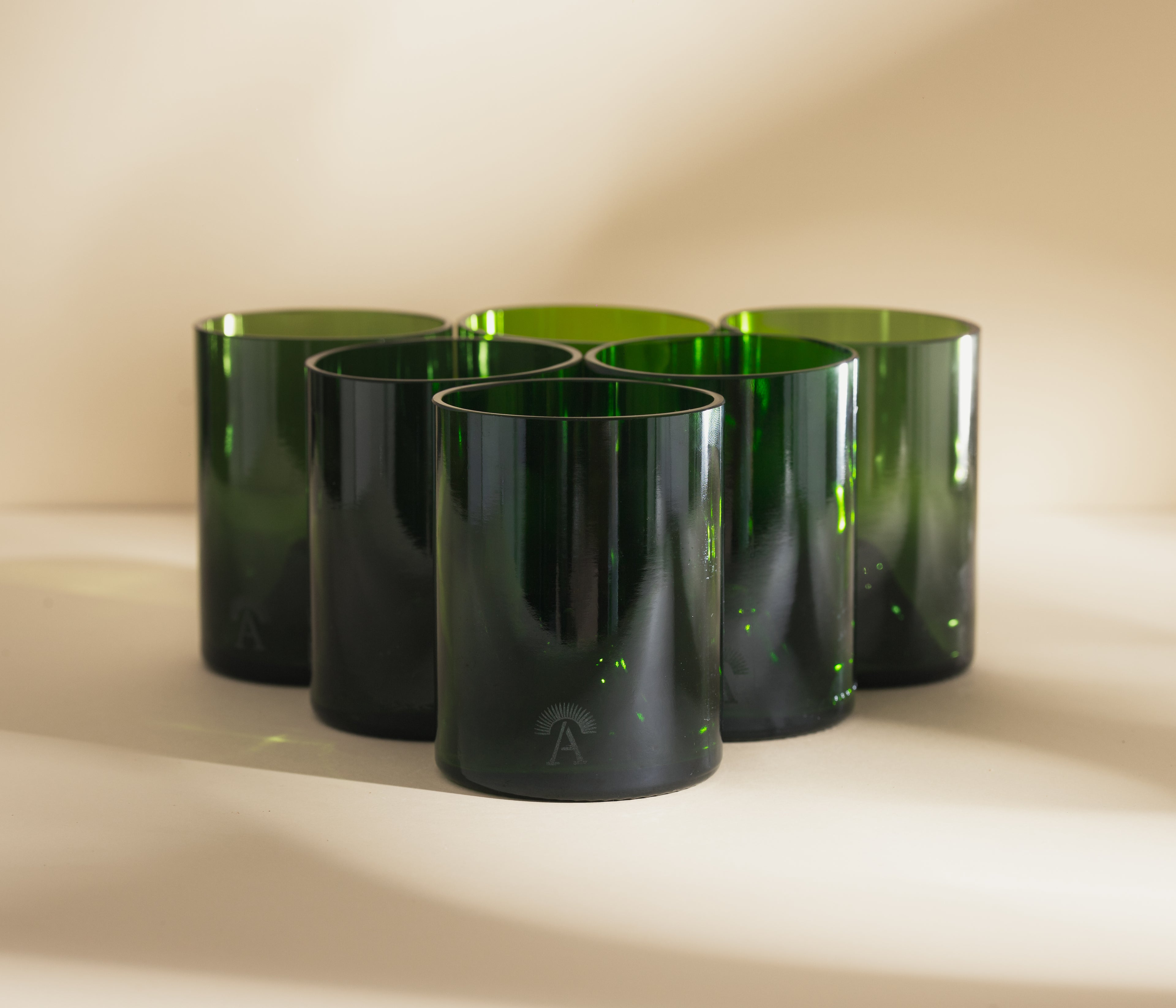 Set of 6 Green Glasses and Green Jug