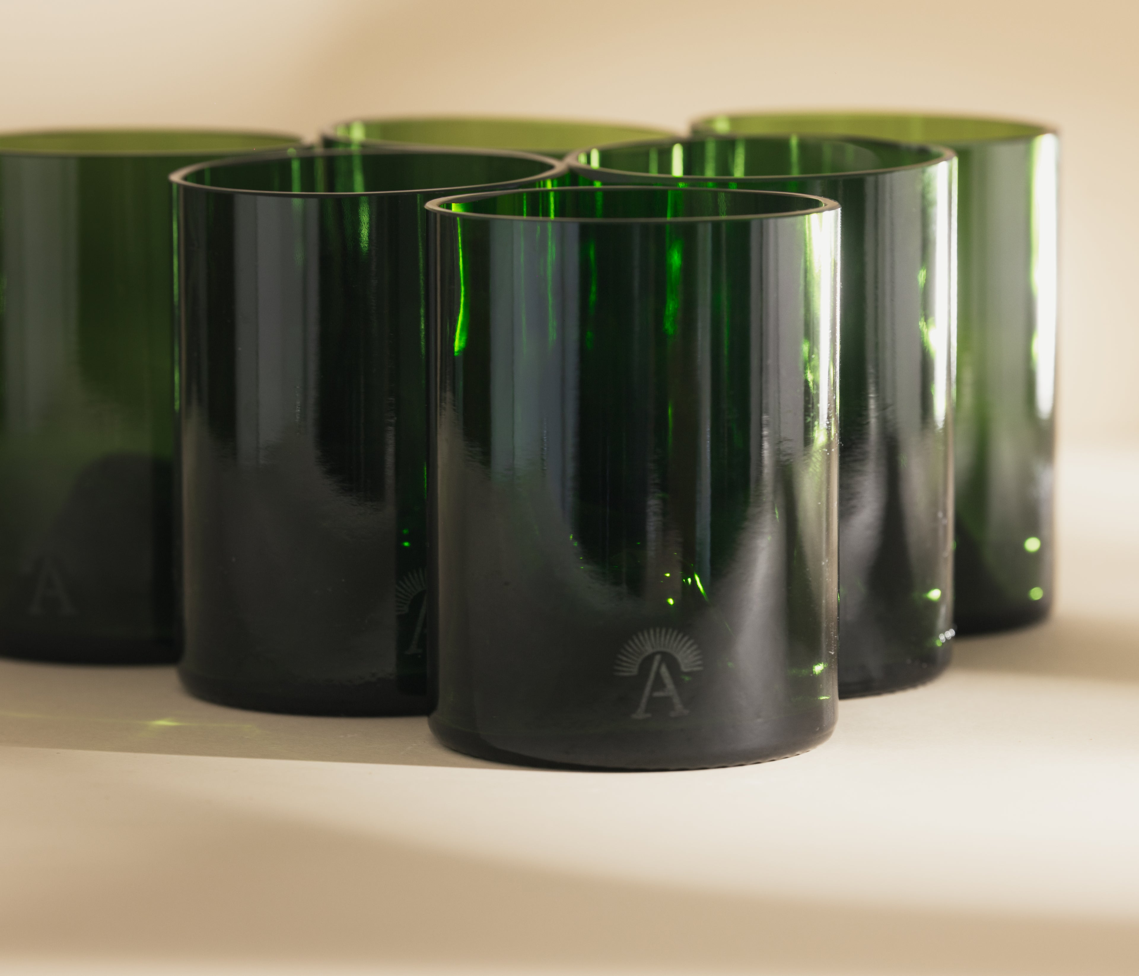 Set of 6 Green Glasses and Green Jug